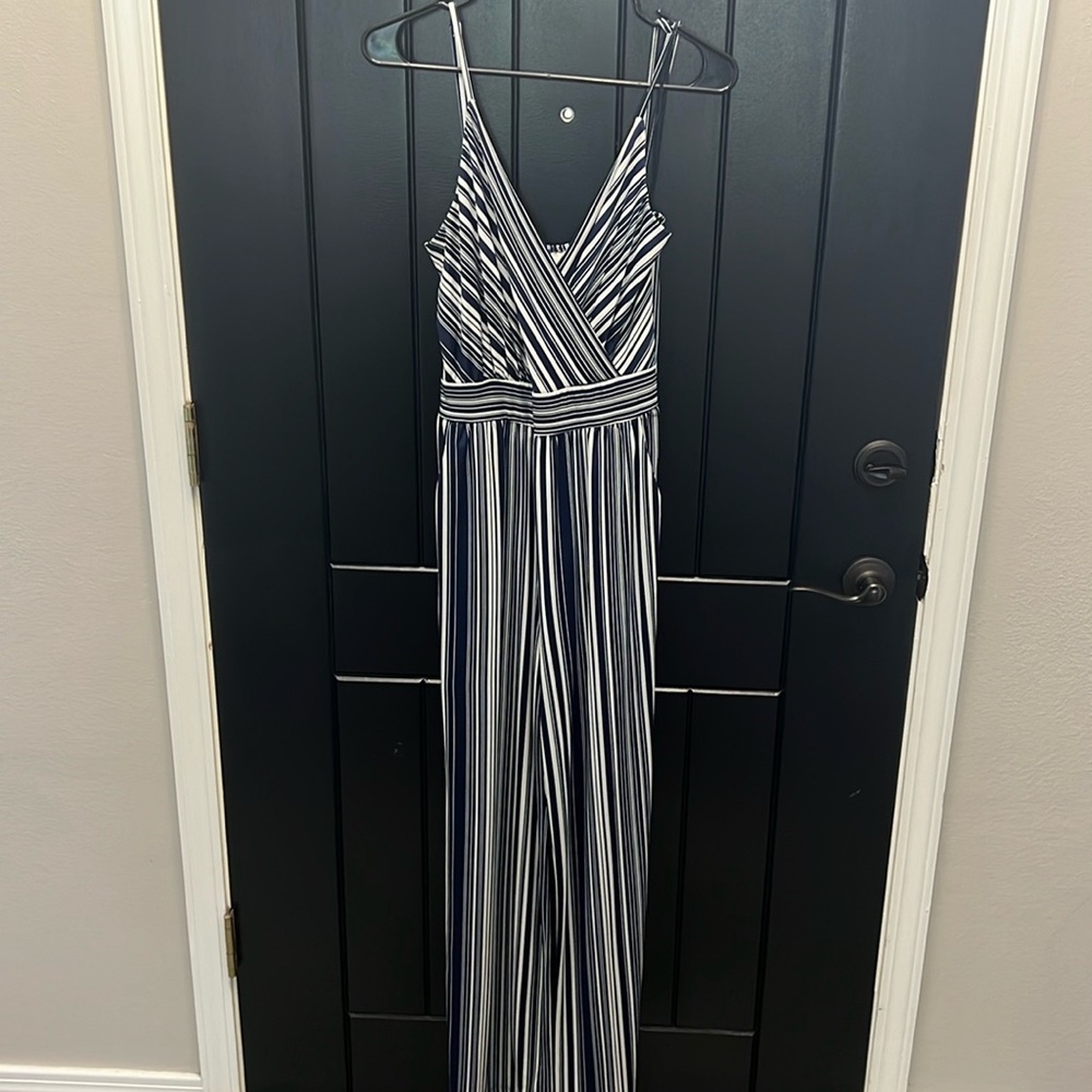 Navy and white jumpsuit